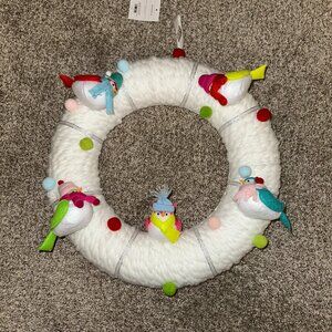 2024 Wondershop Featherly Friends Fabric Bird Wreath White Yarn Wrapped 16" NEW